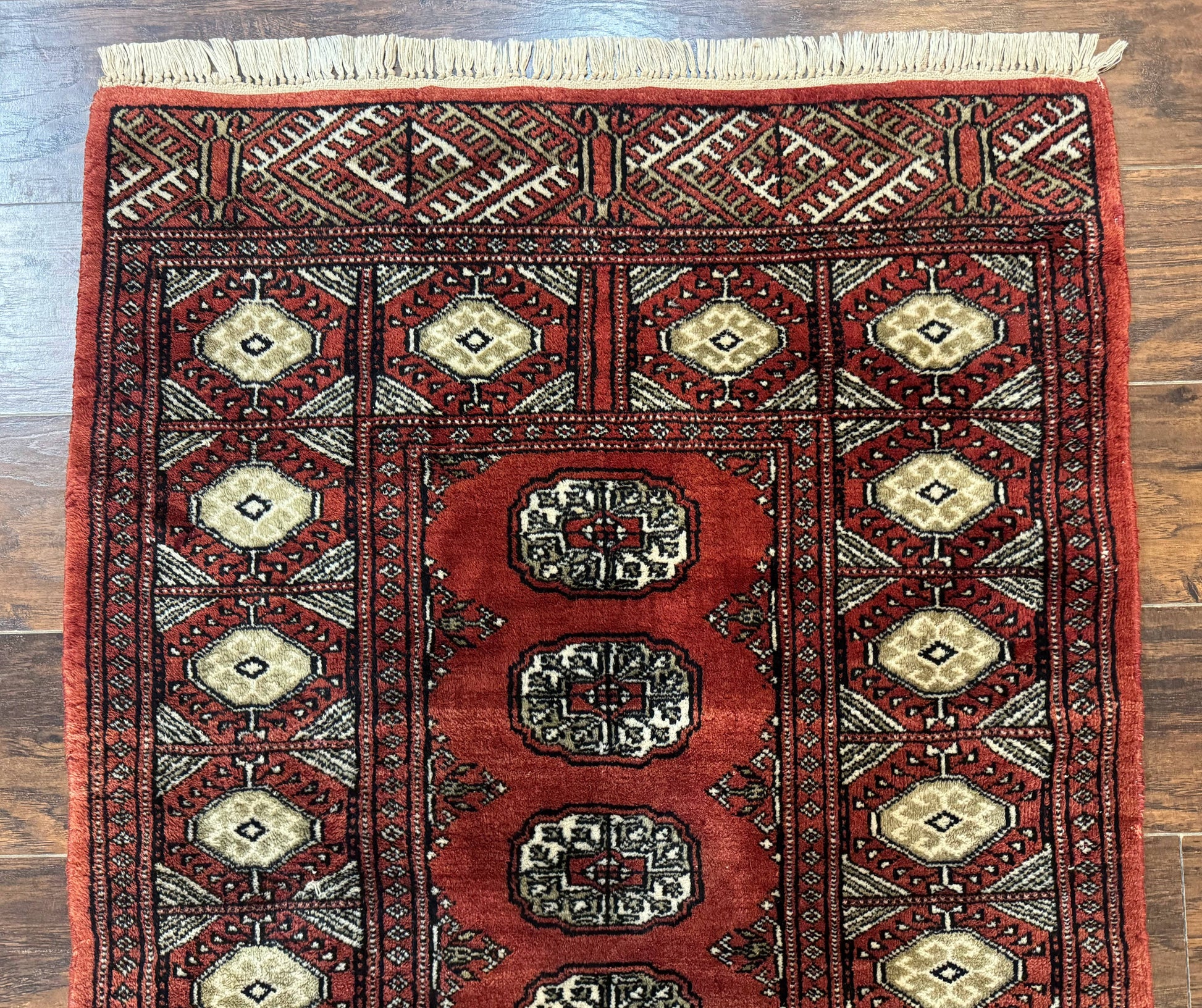 Red Pakistani Turkoman Rug 3x5, Bokhara Design, Vintage, Signed - Nuvé