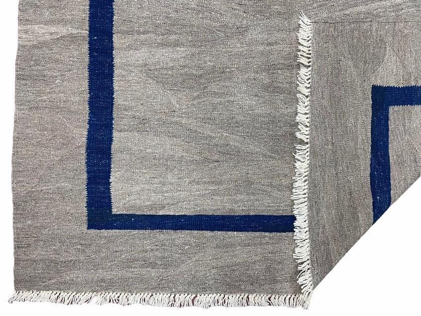 Geometric Turkish Kilim Rug 5' 7" x 7' 9", Flatweave Carpet, Minimal Design, Anatolian Carpet, Gray, Geometric, Dark Blue, Hand-Knotted, New - Nuvé