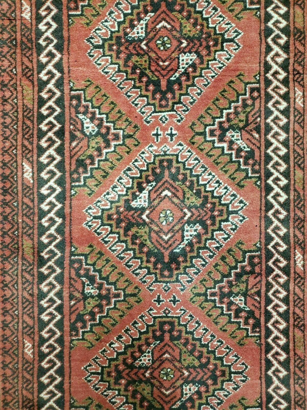2' 5" X 9' Vintage Handmade Bokhara Red Turkoman Pakistani Wool Runner Rug Organic - Nuvé