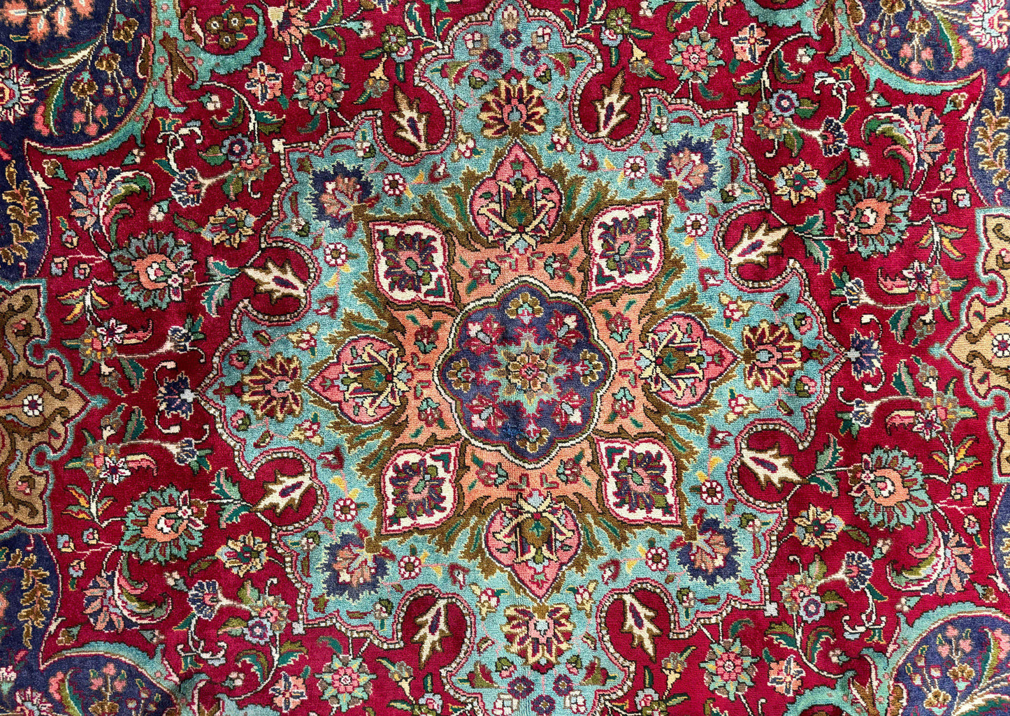 Wonderful Persian Tabriz Rug 10x14, Antique Persian Carpet, Handmade Wool Rug, Floral Medallion, Red Navy Blue, Colorful, Large Persian Area Rug - Nuvé
