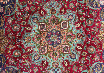 Wonderful Persian Tabriz Rug 10x14, Antique Persian Carpet, Handmade Wool Rug, Floral Medallion, Red Navy Blue, Colorful, Large Persian Area Rug - Nuvé