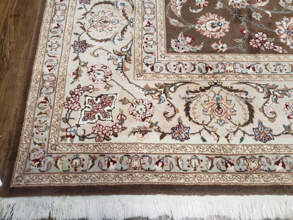 Vintage Pak-Persian Area Rug 9x12, Wool Hand-Knotted Spice Brown & Ivory Traditional Fine Oriental Carpet, Pakistani Carpet, 9 x 12 Fine Rug - Nuvé