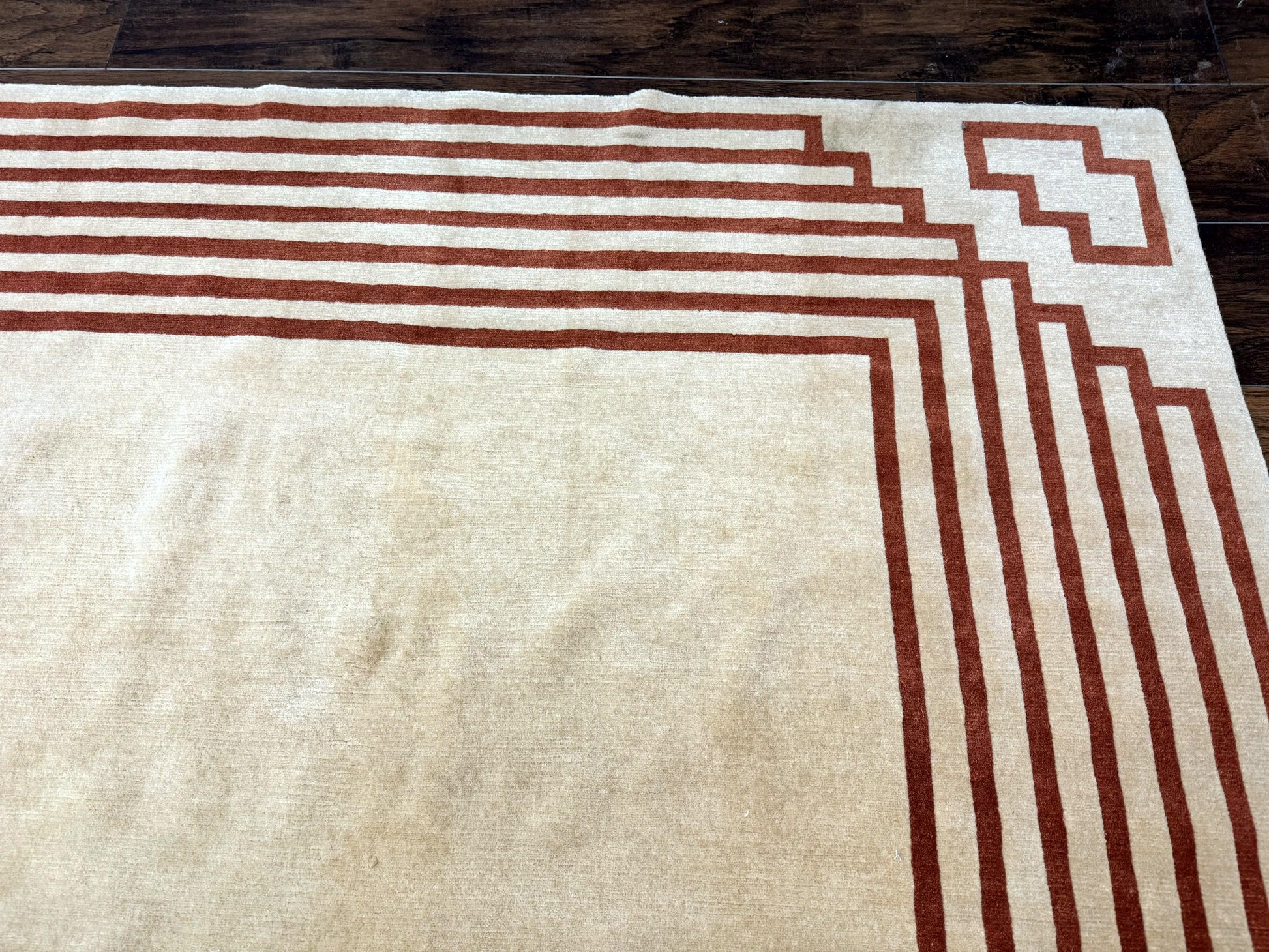 Modern Tibetan Rug 11 x 14.6, Wool and Silk, Simple Design, Handmade Large Area Rug, Cream - Nuvé