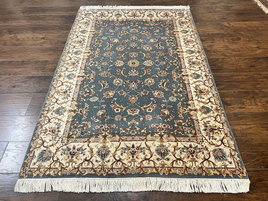 Sino Persian Rug 4x6, Very Fine Oriental Carpet, Handmade Rug 4 x 6, Floral Allover Vintage Traditional Wool & Silk Highlights, 200 KPSI - Nuvé