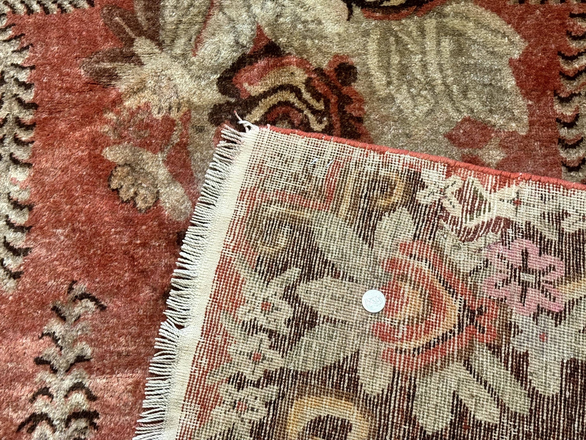 Khotan Rug 5x9, Terracotta and Brown, Floral, Chinese Wool Carpet, Antique Rug - Nuvé
