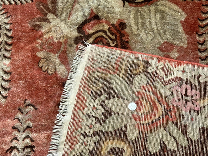 Khotan Rug 5x9, Terracotta and Brown, Floral, Chinese Wool Carpet, Antique Rug - Nuvé