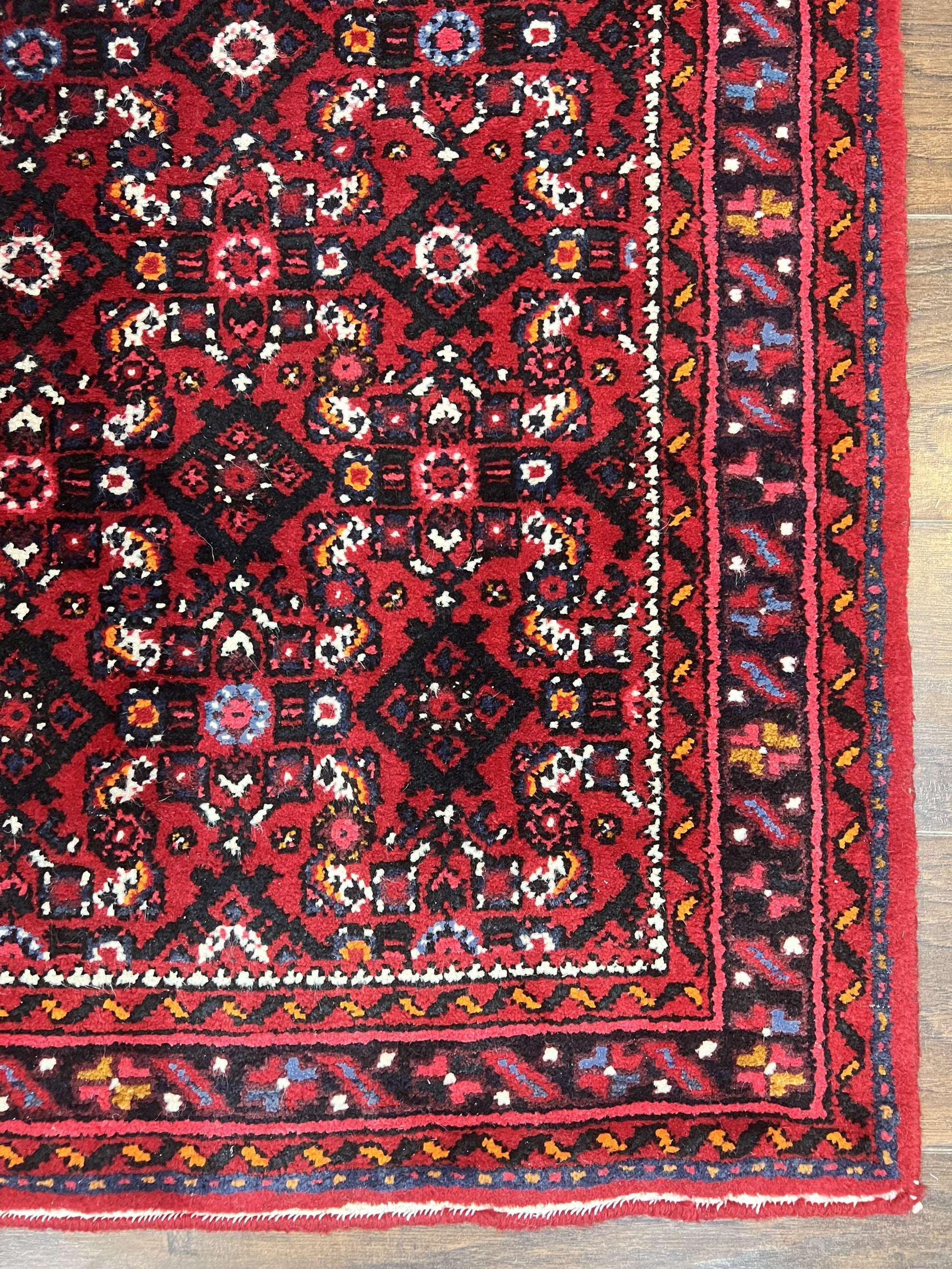 Persian Runner Rug 3 x 16, Wool Handmade Long Antique Hamadan Oriental Rug for Hallway, Red Tribal Rug, Allover Pattern, 3x16 Runner Rug - Nuvé