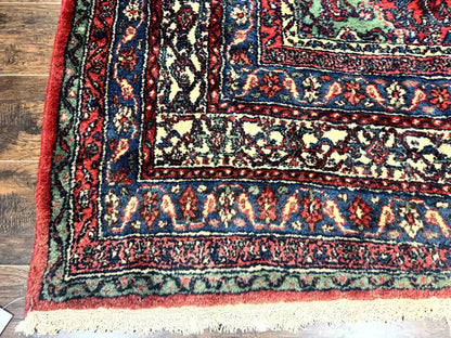 Antique Persian Hamadan Tribal Rug 8x10, Red and Ivory, Medallion Rug, Wool Handmade Carpet - Nuvé