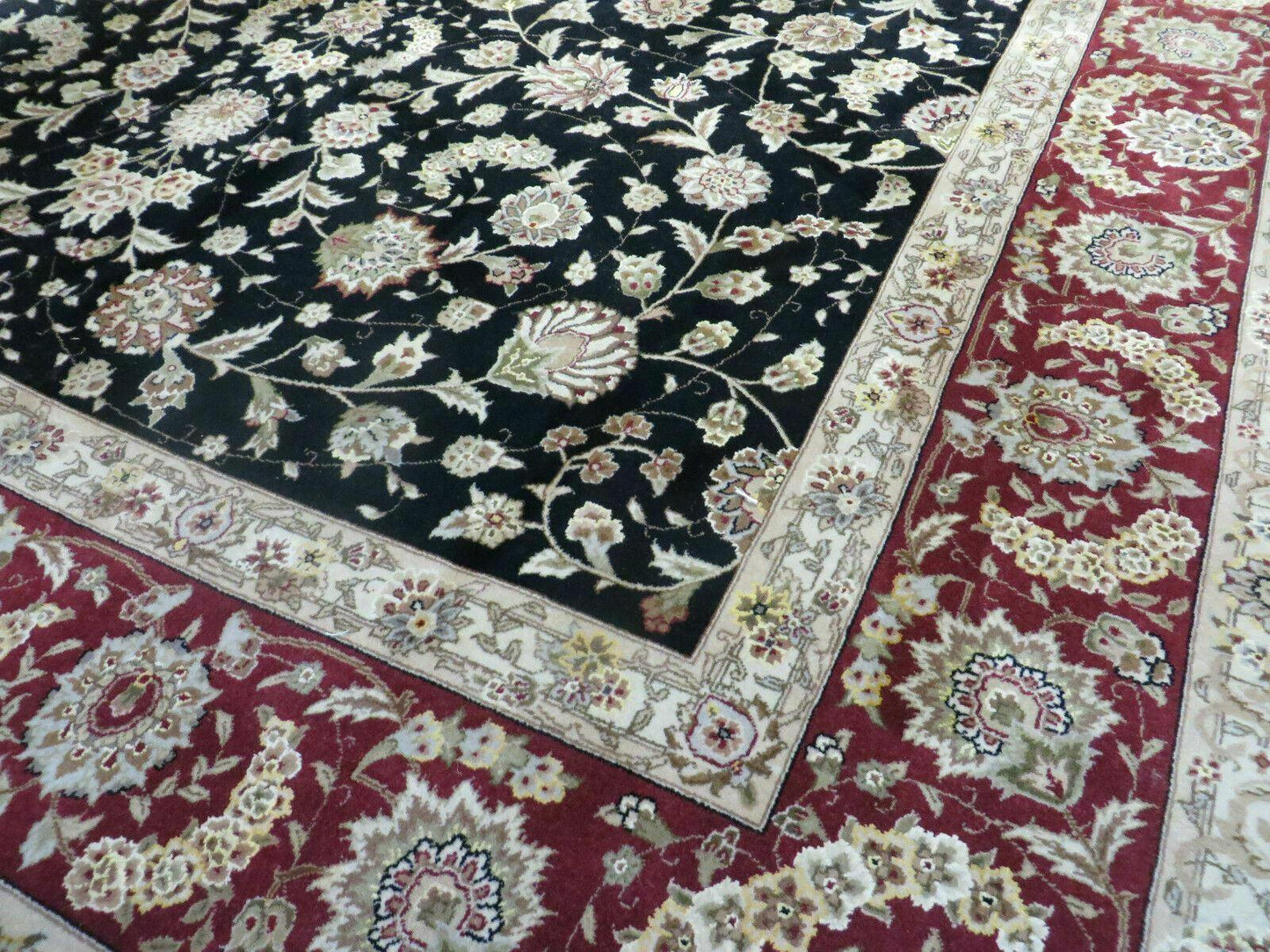 9' X 12' Vintage Handmade Fine Chinese Oriental Floral Wool Rug Silk Black - Nuvé