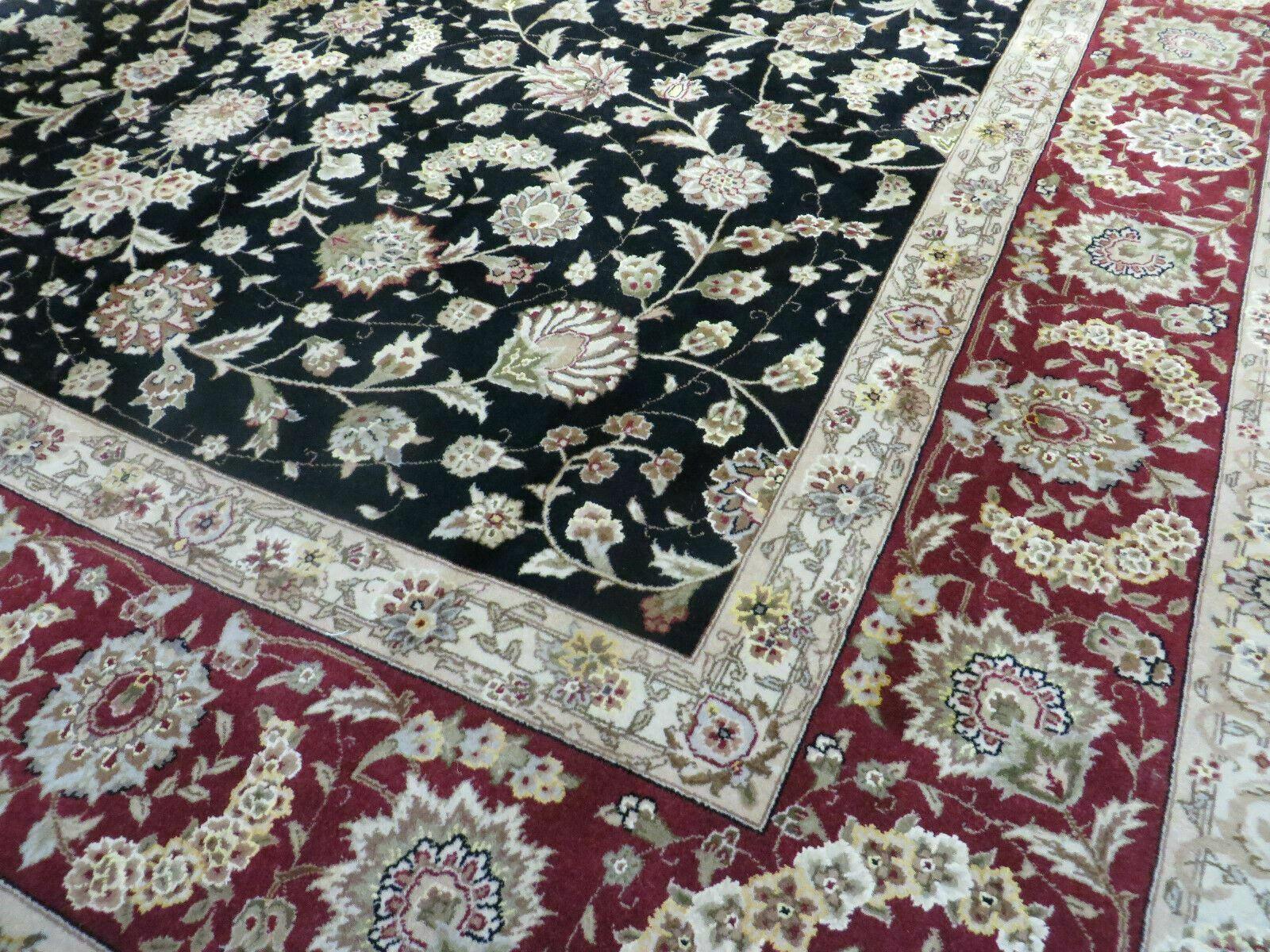 9' X 12' Vintage Handmade Fine Chinese Oriental Floral Wool Rug Silk Black - Nuvé