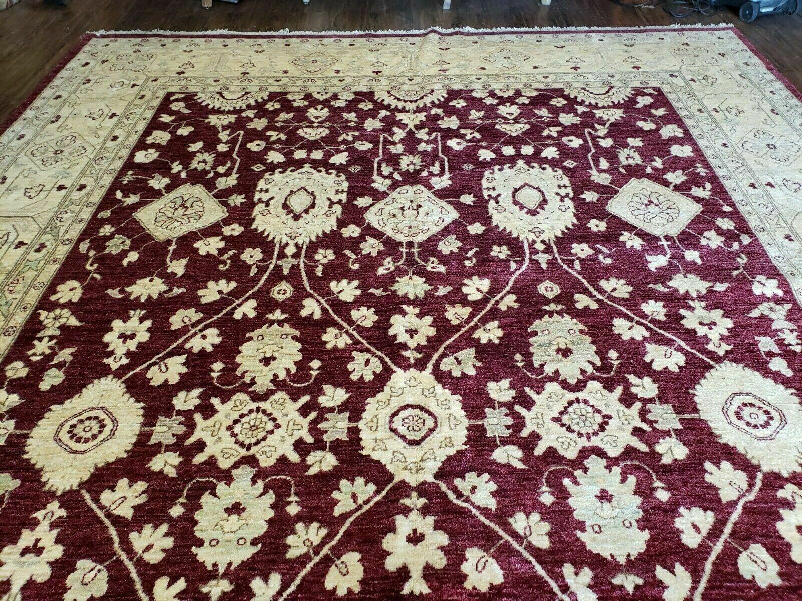 Pakistani Peshawar Rug 10x14, Handmade Chobi Carpet, Maroon & Beige - Nuvé