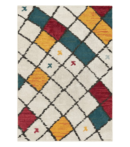 Panel Design Rug 5 x 7.6, Ivory/Beige & Multicolor