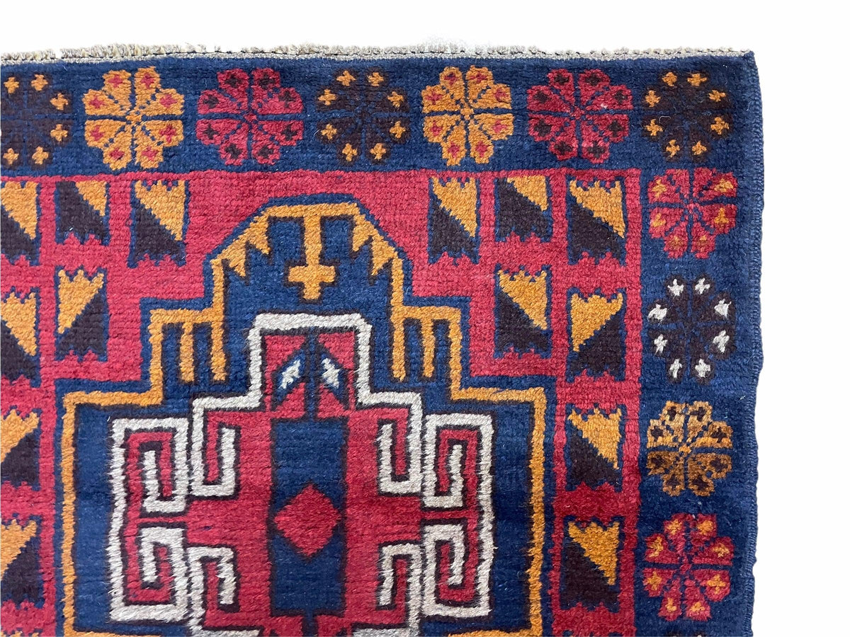 3 X 4.3 Vintage Handmade Tribal Wool Rug Balouch Rug Afghan Rug Red Blue Nice