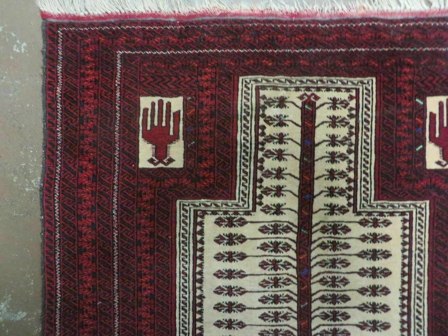 3' X 5' Antique Handmade Turkoman Balouchi Prayer Wool Rug Khamesh - Nuvé