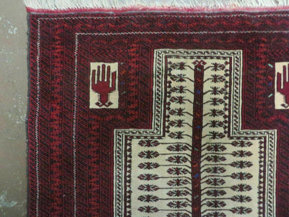 3' X 5' Antique Handmade Turkoman Balouchi Prayer Wool Rug Khamesh - Nuvé