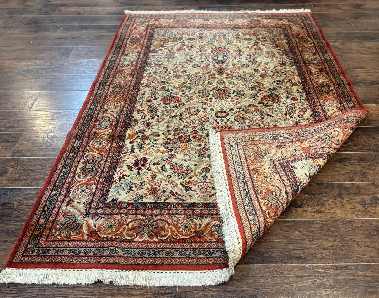 Antique Persian Rug 5x7, Allover Floral with Vases, Beige and Red, Belgian Power Loomed Rug, Vintage - Nuvé