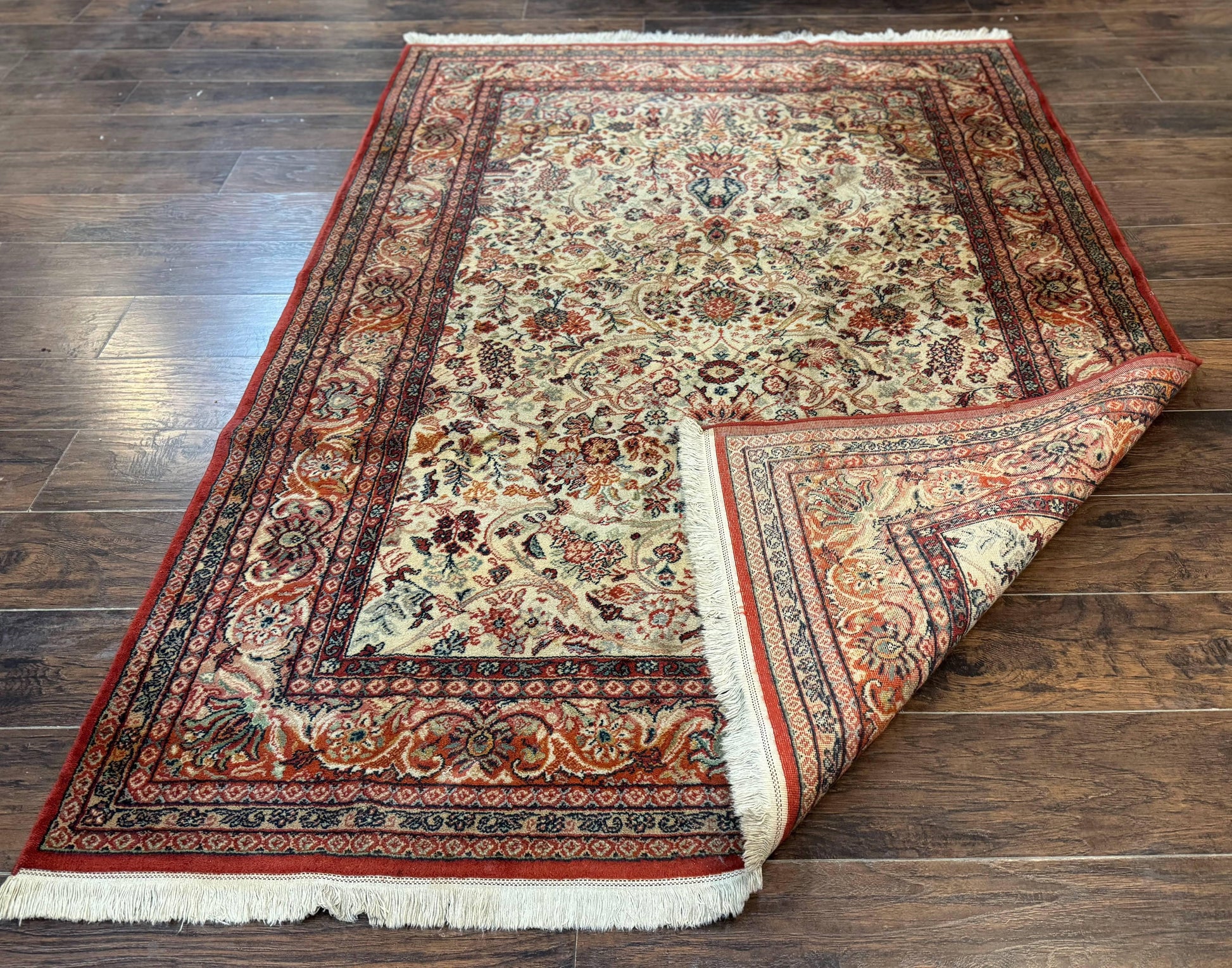 Antique Persian Rug 5x7, Allover Floral with Vases, Beige and Red, Belgian Power Loomed Rug, Vintage - Nuvé