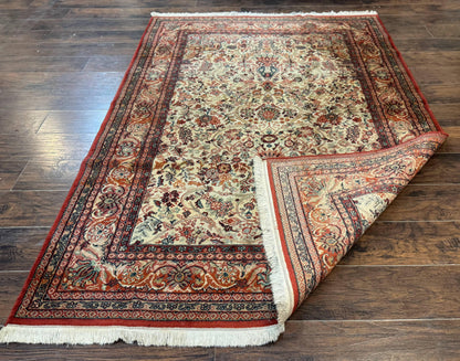 Antique Persian Rug 5x7, Allover Floral with Vases, Beige and Red, Belgian Power Loomed Rug, Vintage - Nuvé