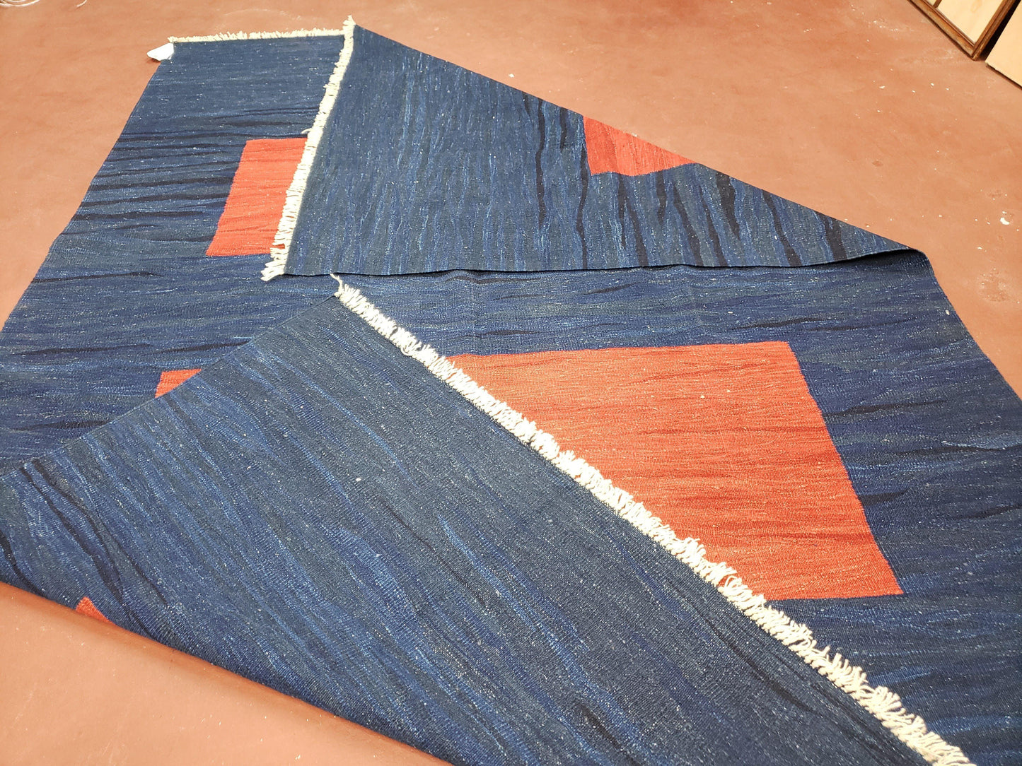 Blue and Red Turkish Kilim Rug, New 6x9 - 7x10 Flatweave Area Rugs, Hand Woven, Wool Handmade Oriental Kilim Abstract Modern Boho, Minimal - Nuvé