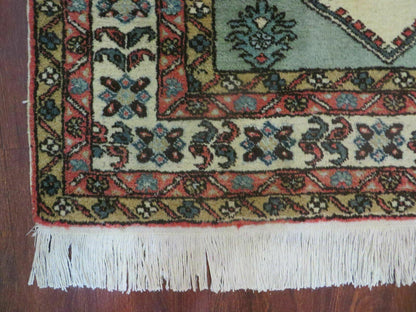 4' X 7' Vintage Handmade Knotted Rug India Caucasian Wool Soft Green Organic - Nuvé