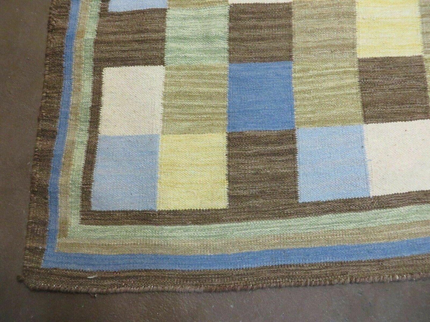 5' X 8' Hand-knotted Kilim Dhurrie Wool Cotton Rug Flat Weave Carpet Checkered Pattern Colorful Multicolor - Nuvé