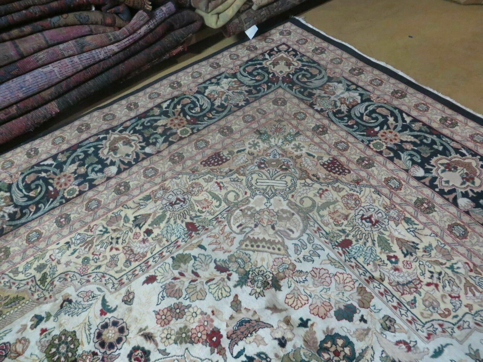 Beautiful Sino Persian Rug 9x12, Elegant High Quality Handmade Wool Oriental Carpet, Medallion with Corner Design, Floral, Black and Ivory - Nuvé
