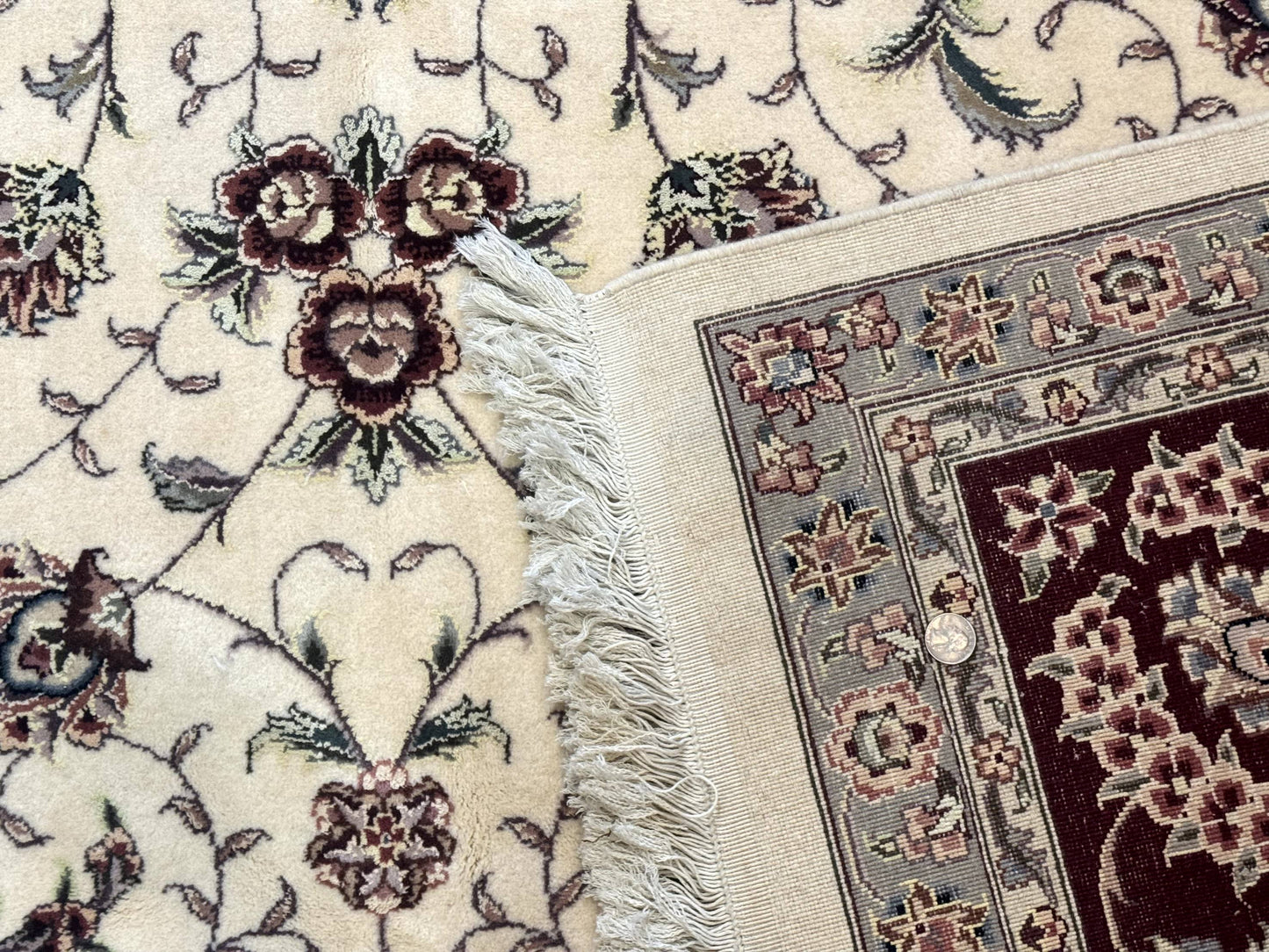 Sino Persian Rug 9x12, Floral Allover Design, 170 KPSI, Ivory and Dark Maroon - Nuvé