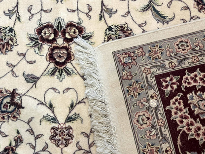 Sino Persian Rug 9x12, Floral Allover Design, 170 KPSI, Ivory and Dark Maroon - Nuvé