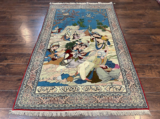 Vintage Persian Qum Pictorial Rug 5x7 - Wool & Silk - Nuvé