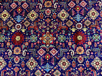 Large Persian Tabriz Rug 10x16, Navy Blue and Red, Allover Pattern, Vintage Hand Knotted Wool Carpet - Nuvé