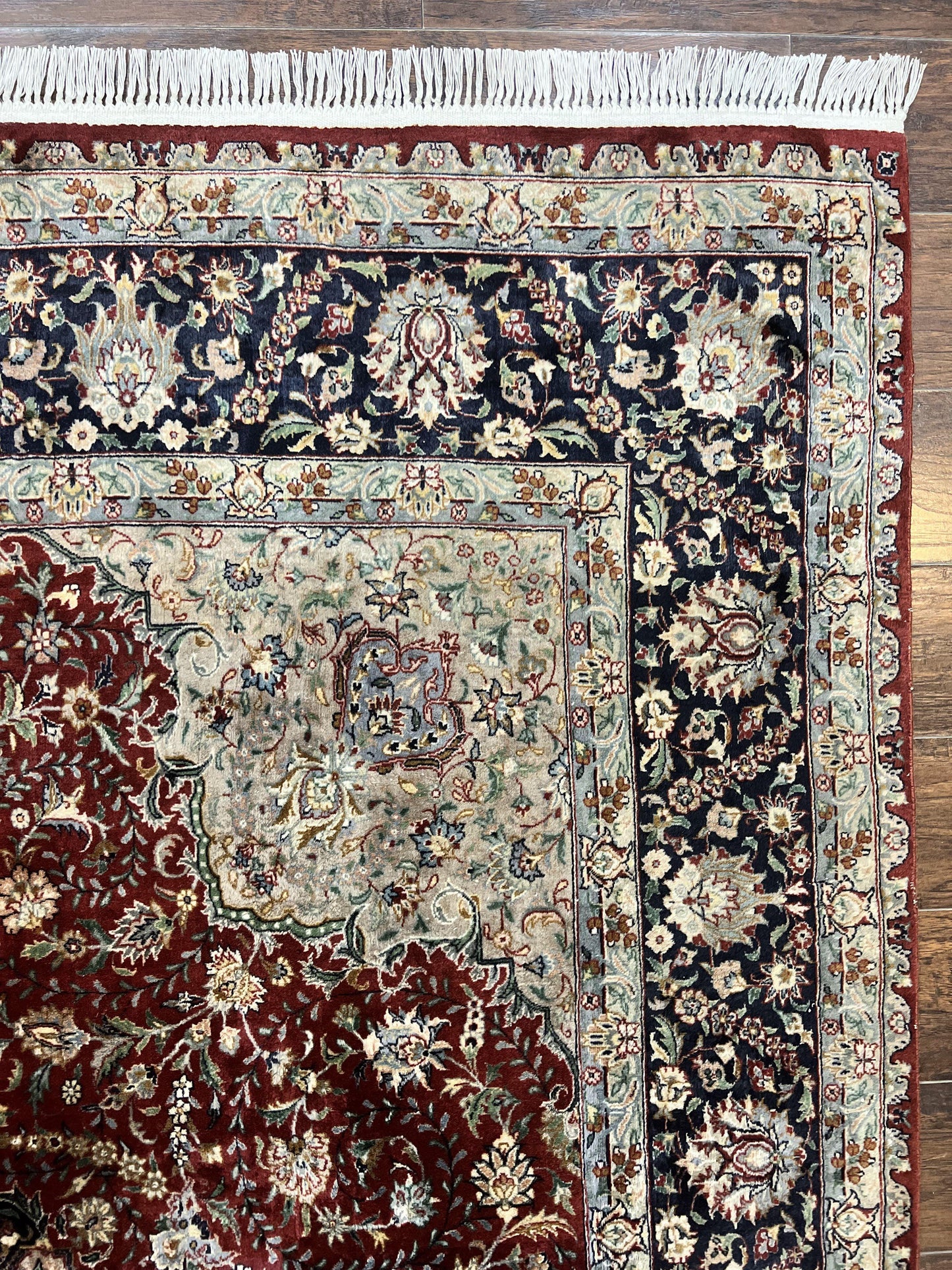 Pak Persian Rug 8x10, Wool Hand Knotted Vintage Carpet, Dark Red & Navy Blue, Dome Design Floral Medallion Rug, 8 x 10 Oriental Rug - Nuvé