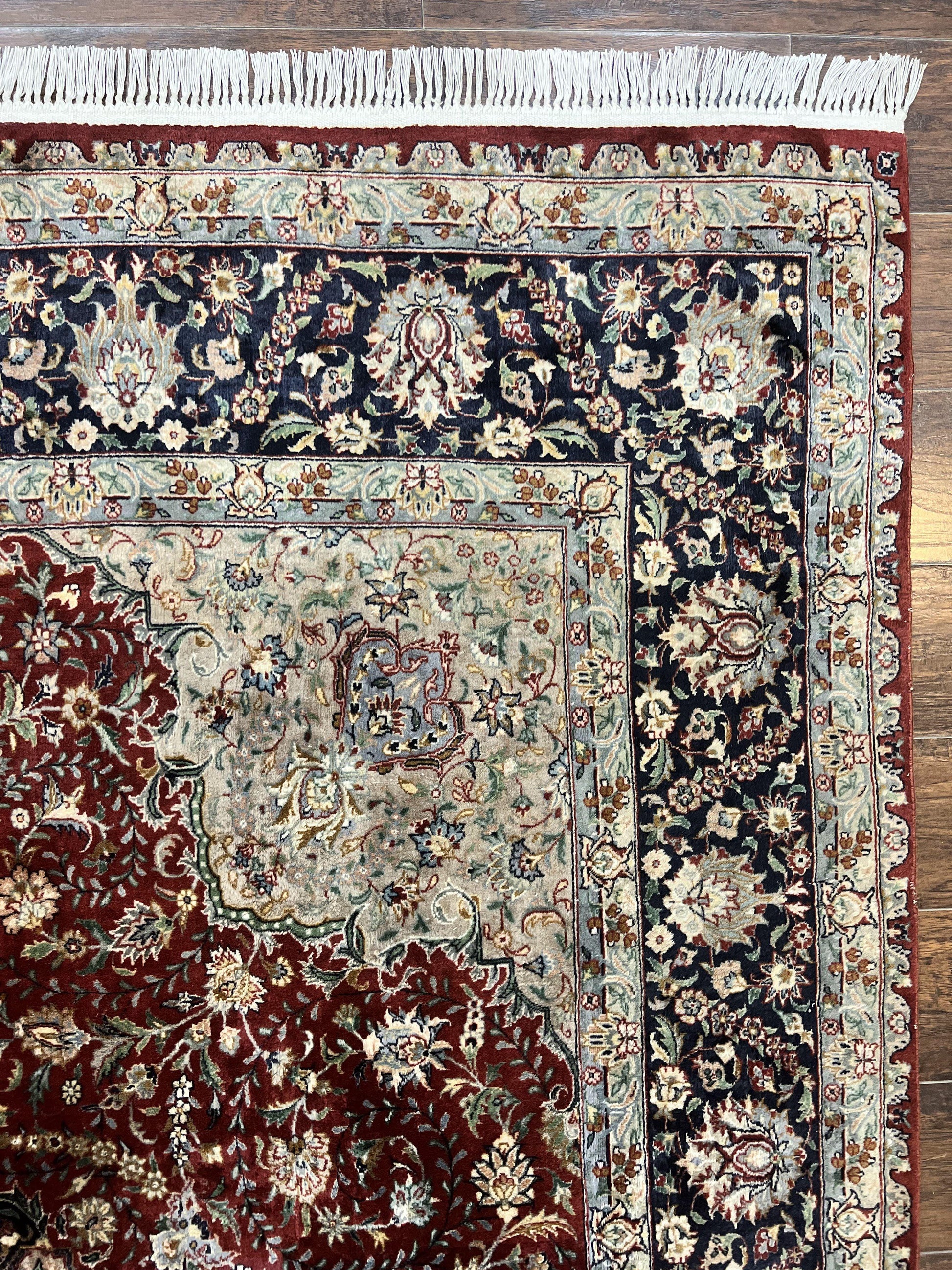 Pak Persian Rug 8x10, Wool Hand Knotted Vintage Carpet, Dark Red & Navy Blue, Dome Design Floral Medallion Rug, 8 x 10 Oriental Rug - Nuvé