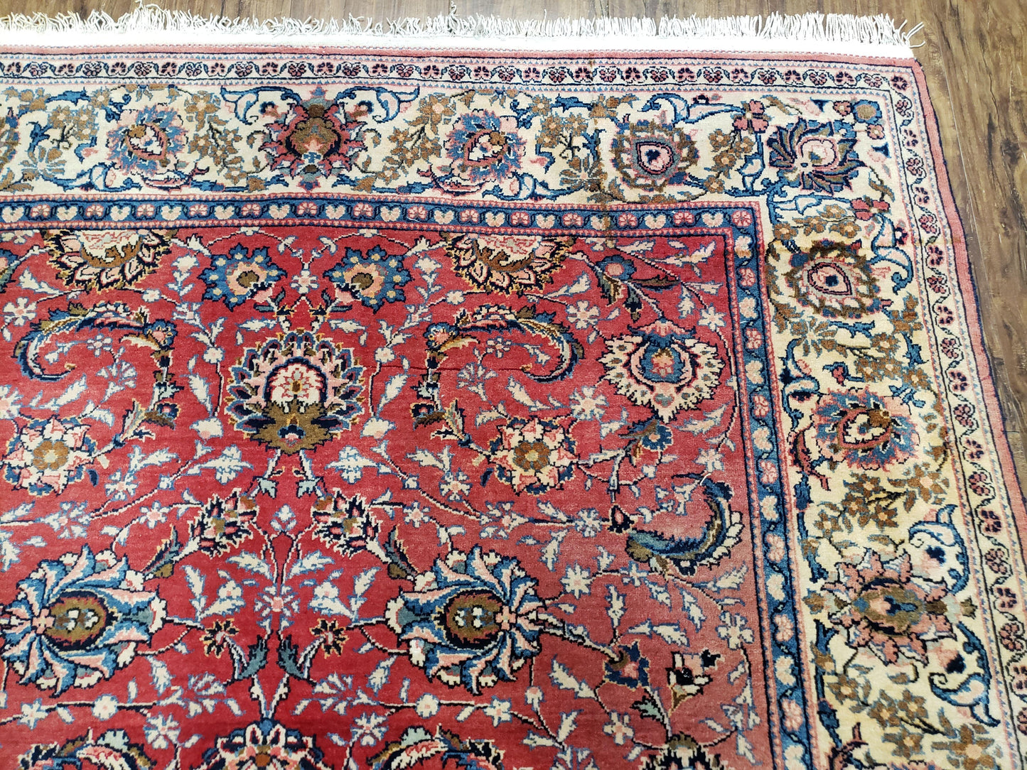 Semi Antique Persian Kashan Rug, Red & Beige, Hand-Knotted, Wool, 4'7" x 6' 6", Pair B - Nuvé