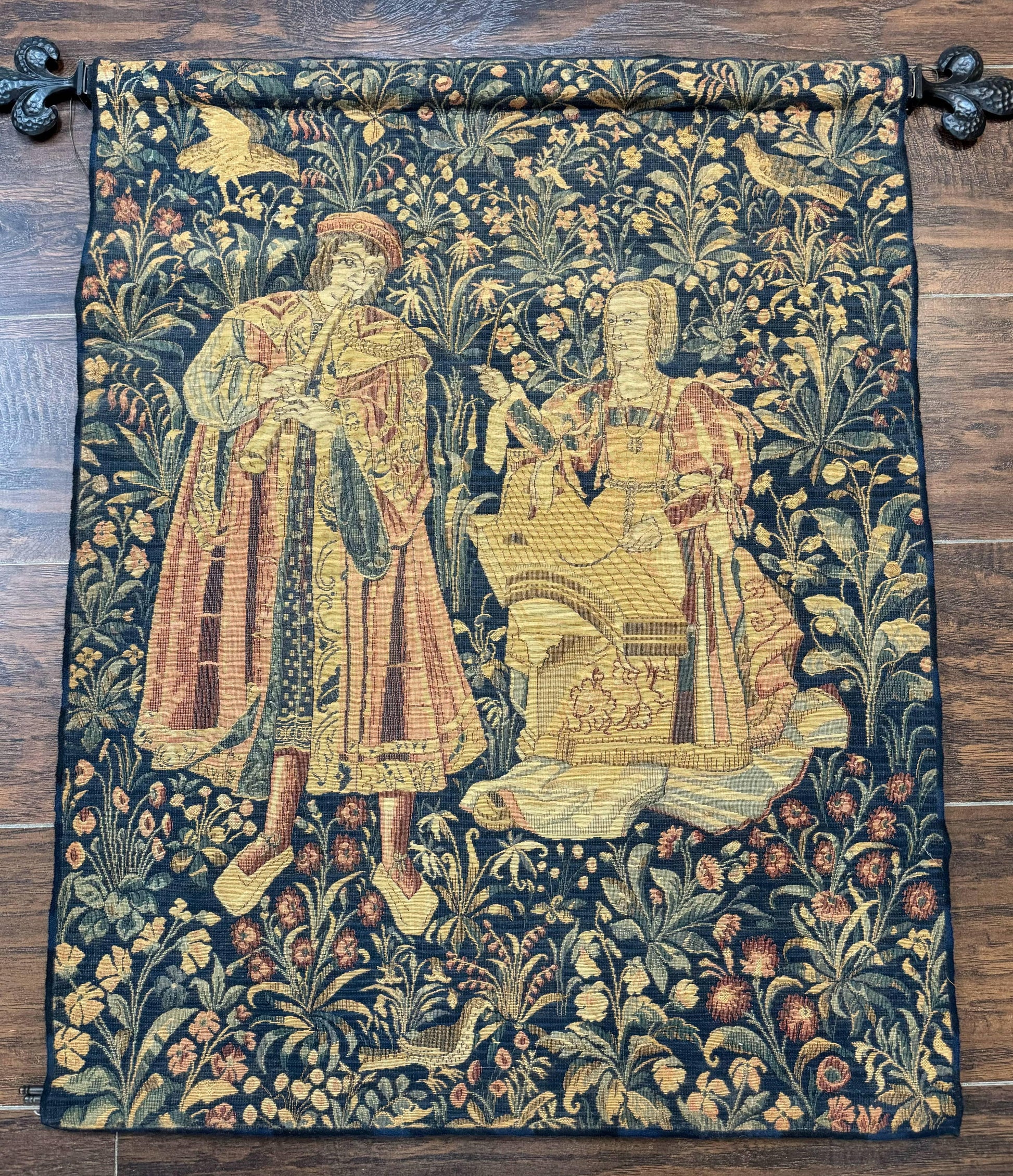 Vintage Belgium Tapestry 2x3 with Red, European Design, Flemish Tapestry - Nuvé