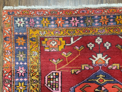 Antique Persian Karajeh Runner Rug 4.4 x 11 ft, Red Colorful Geometric Medallion Runner - Nuvé