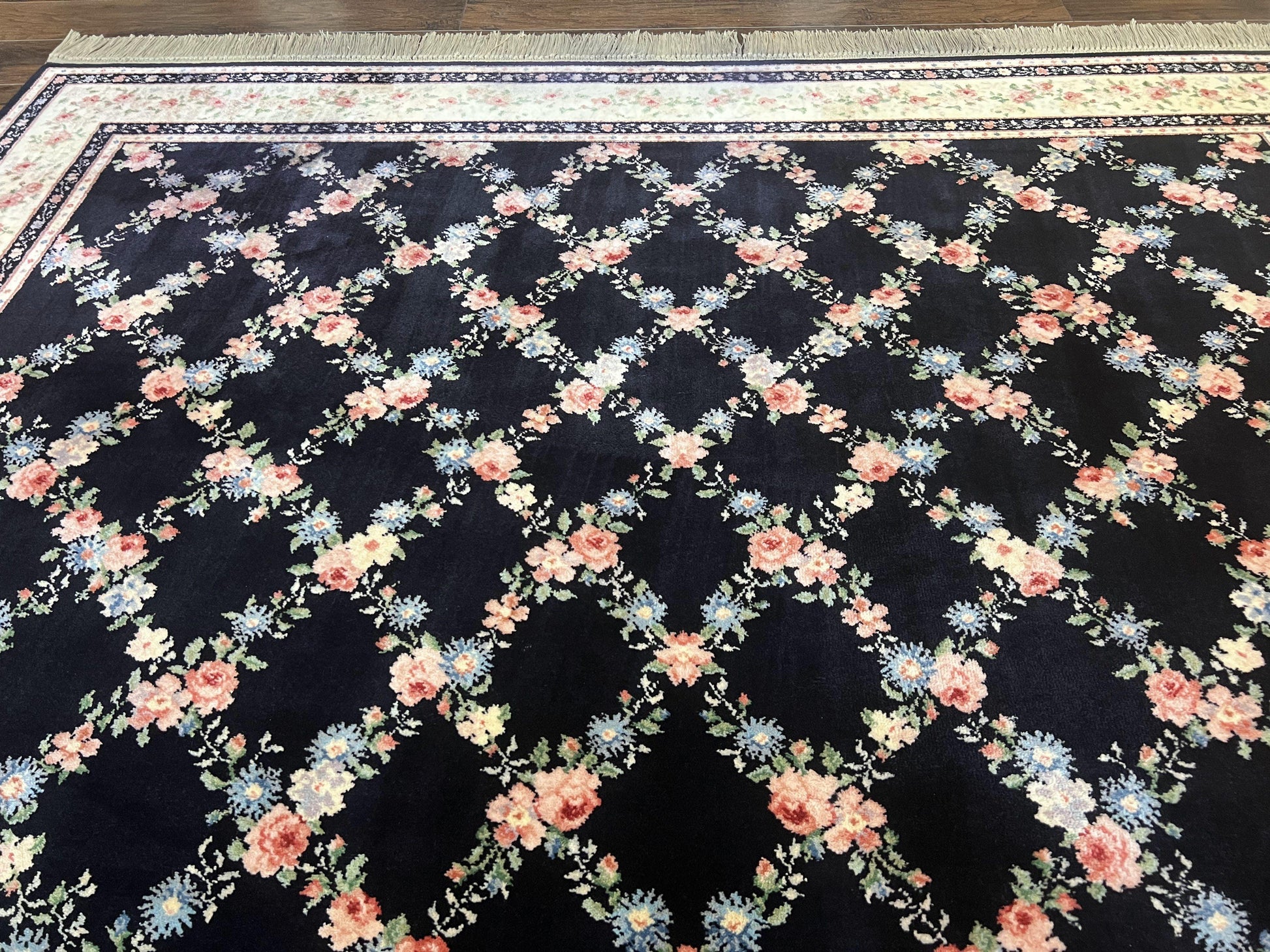 Karastan Rug 8.8 x 12, Garden of Eden #509/1270, Ebony Trellis, Vintage Discontinued Wool Pile Karastan Carpet - Nuvé