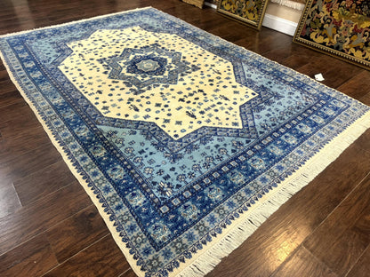 Moroccan Rug 7x10, Geometric Medallion, Blue and Ivory - Nuvé