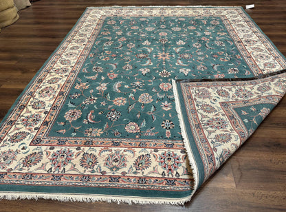 Indo Persian Rug 8x10, Green and Beige Oriental Carpet, Traditional Wool Area Rug, Floral Allover Pattern - Nuvé