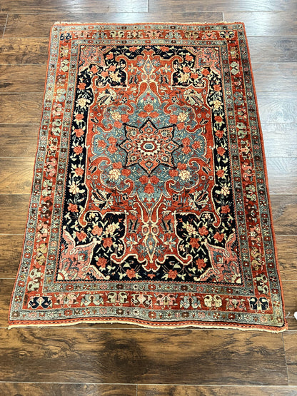 Antique Persian Bidjar Rug 4x5, Red and Blue, Hand Knotted Wool Carpet - Nuvé