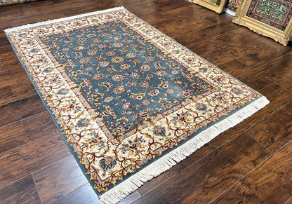 Sino Persian Rug 4x6, Very Fine Oriental Carpet, Handmade Rug 4 x 6, Floral Allover Vintage Traditional Wool & Silk Highlights, 200 KPSI - Nuvé