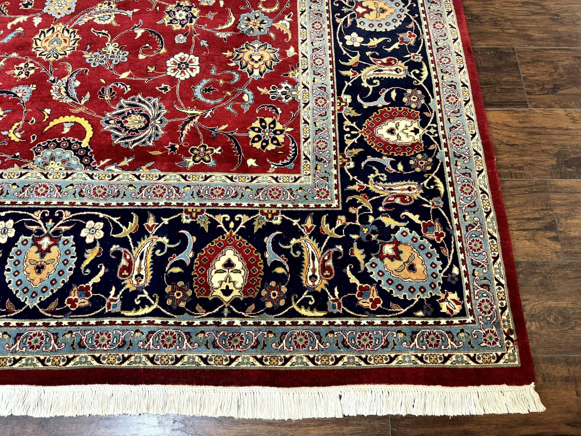 Pak Persian Rug 9x12, Red and Navy Blue, Floral Allover, Hand Knotted Vintage Wool Carpet, Fine 260 KPSI - Nuvé