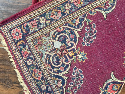 Small Persian Kashan Rug 2x3, Red and Navy Blue, Handmade Vintage Wool Semi Antique Persian Carpet, Semi Open Field, Pair B - Nuvé