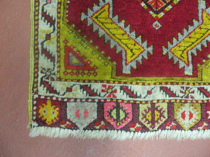 Antique Turkish Yastik Rug 2x3, Handmade Wool Oushak Small Oriental Carpet Red - Nuvé