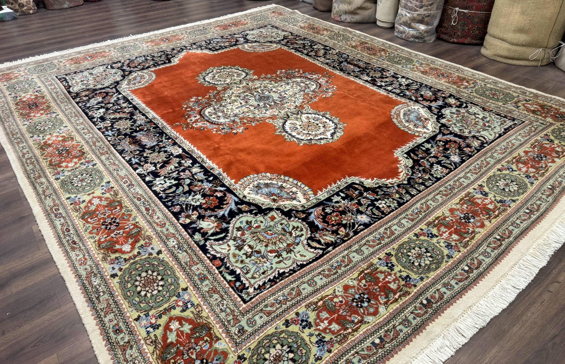 Persian Rug 11x13, Semi Open Field, Soft Wool Pile, Vintage Persian Carpet, Persian Tabriz Tabatabai - Nuvé