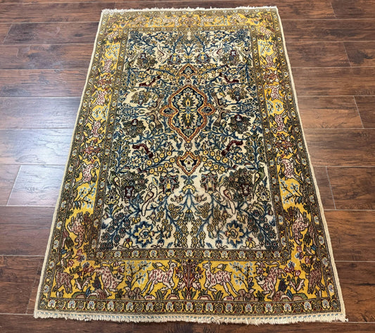 Persian Qum Tree of Life Rug 3.5 x 5.5, Animal Pictorials, Kork Wool with Silk Highlights - Nuvé