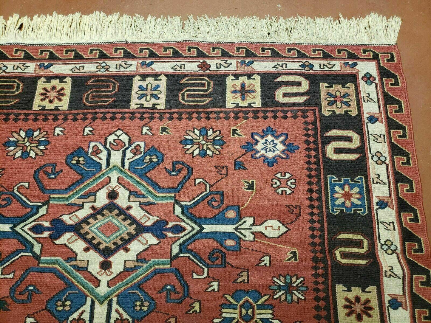 4' X 6' Vintage Russian Kilim Handmade Caucasian Soumak Flat Weave Wool Rug - Nuvé