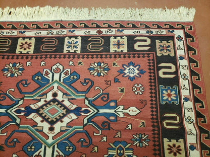 4' X 6' Vintage Russian Kilim Handmade Caucasian Soumak Flat Weave Wool Rug - Nuvé