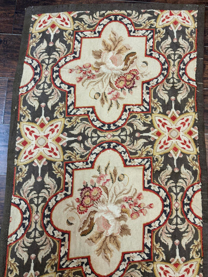 Needlepoint Runner Rug 2.7 x 9.7, European French Design, Wool, Handmade, Vintage - Nuvé