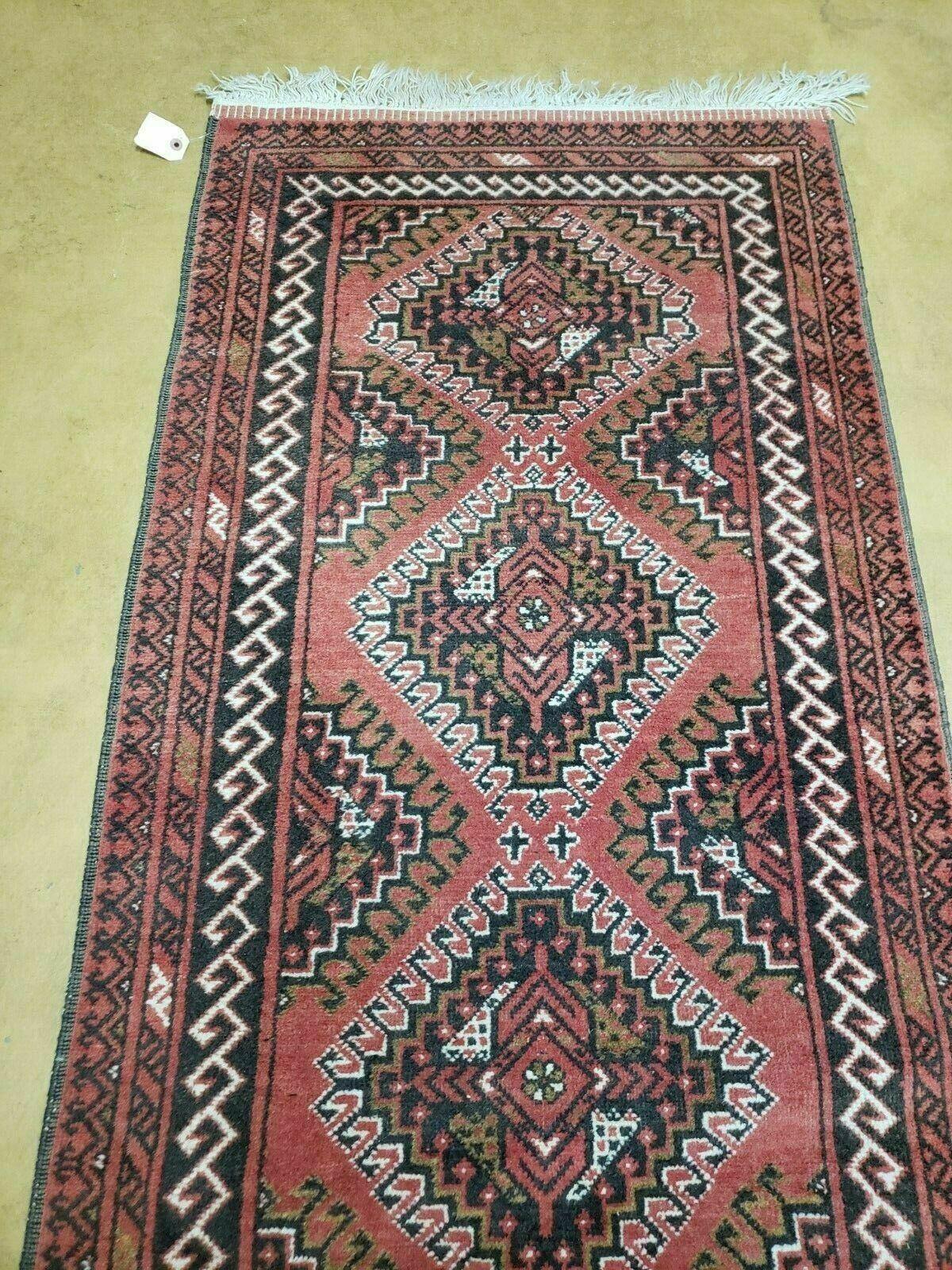 2' 5" X 9' Vintage Handmade Bokhara Red Turkoman Pakistani Wool Runner Rug Organic - Nuvé