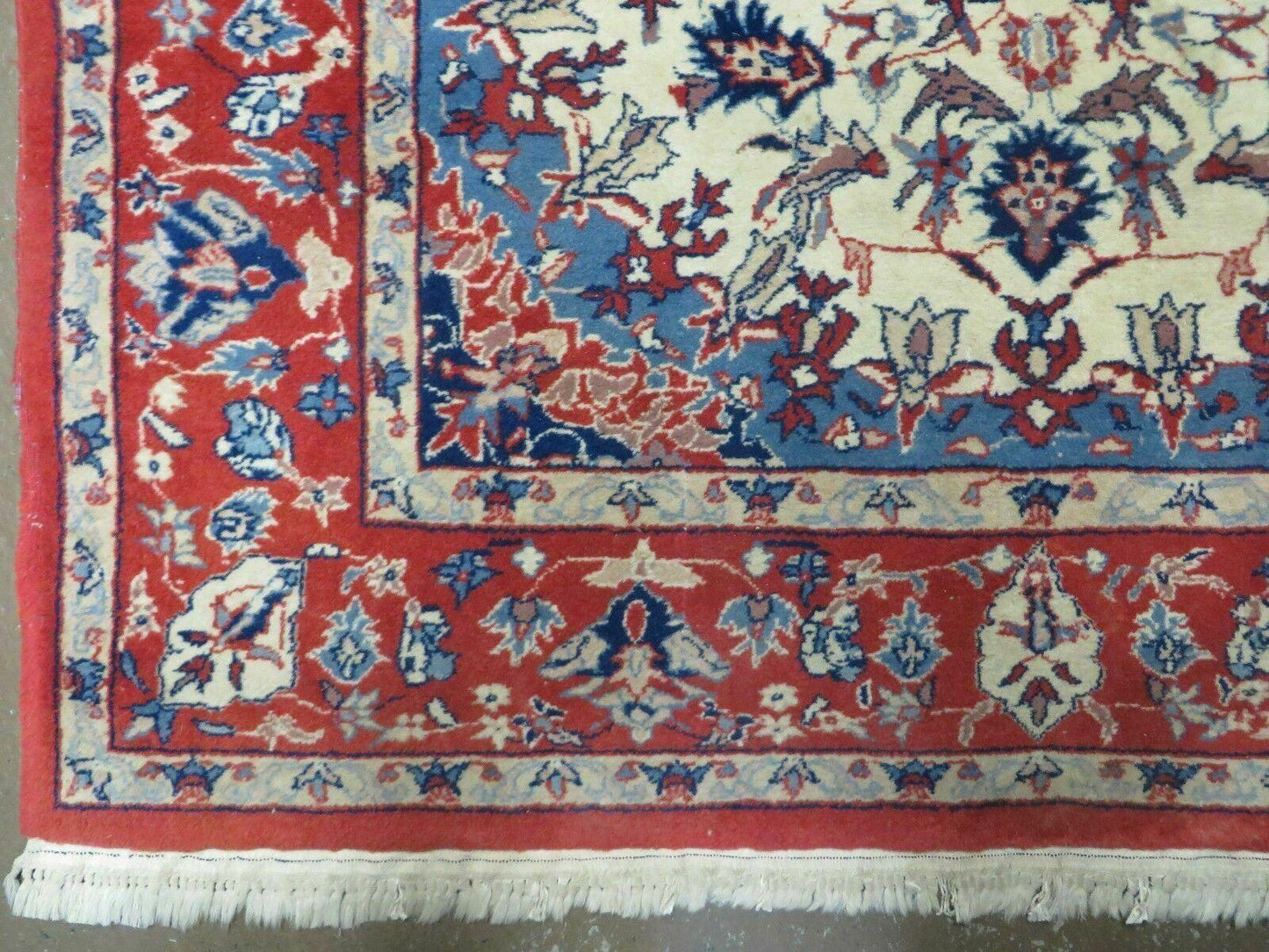 3' X 5' Vintage Handmade Authentic Oriental Floral Medallion Fine Wool Rug Beige Red and Blue Top Quality Veg Dyes - Nuvé